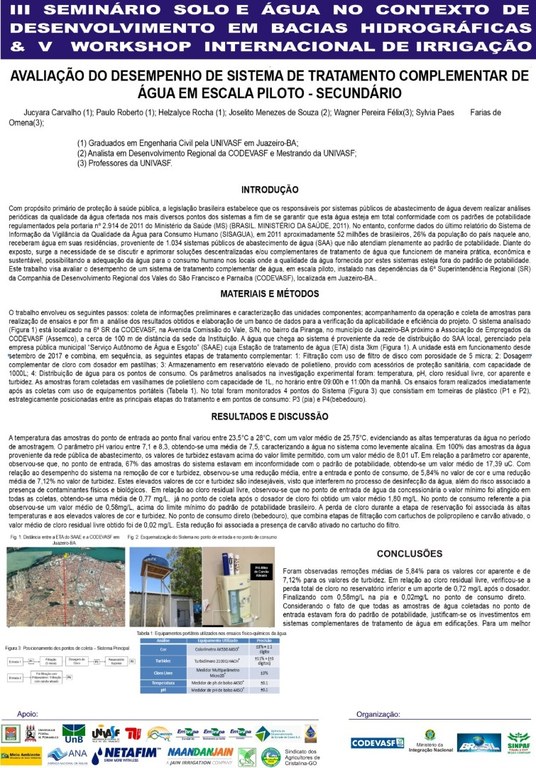 Avaliação do desempenho de sistema de tratamento complementar de água em escala piloto - Secudário - Jucyara Carvalho - Univasf.JPG