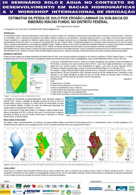 Estimativa da perda de solo por erosão laminar na sub-bacia do ribeirão Riacho Fundo no Distrito Federal - Luís Felipe da Silva Tavares - Iesb.JPG