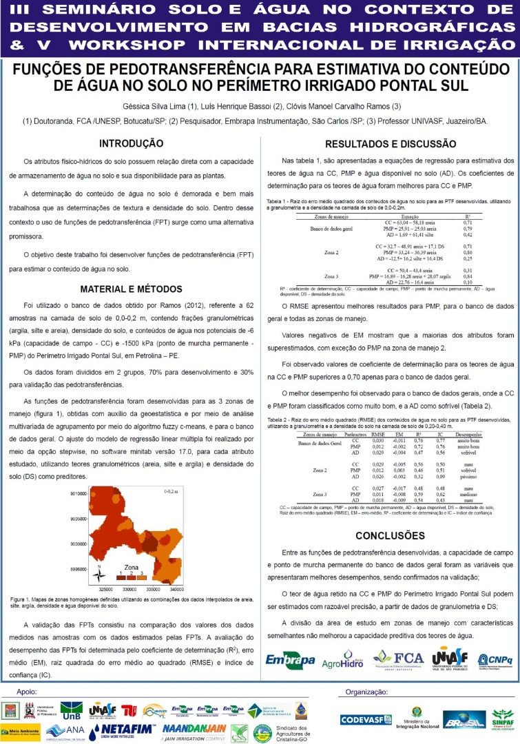 Funções de Pedotransferências para estimativa do conteúdo de água no solo no perímetro irrigado pontal sul - Géssica Silva Lima - Unesp.JPG