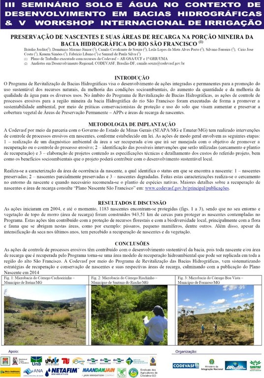 Preservação de nascentes e suas áreas de recarga na porção mineira da bacia hidrográfica do rio São Francisco - Bráulio Jordão - Codevasf.JPG Preservação de nascentes e suas áreas de recarga na porção mineira da bacia hidrográfica do rio São Francisco - Bráulio Jordão - Codevasf.JPG