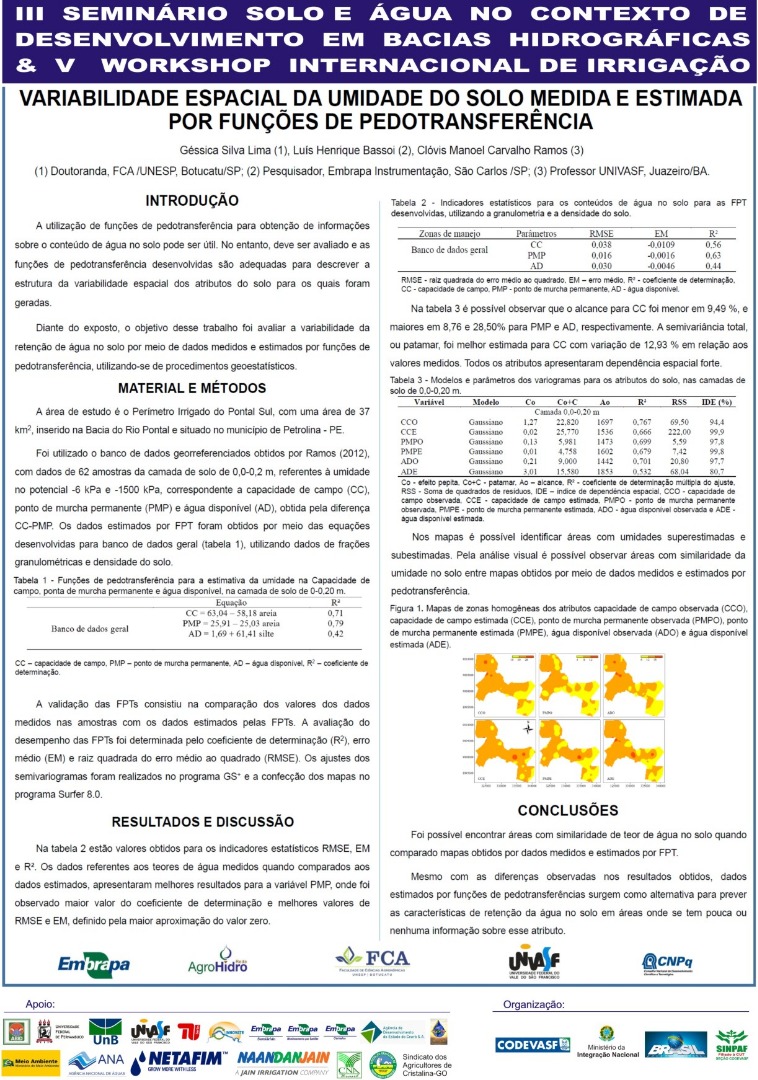 Variabilidade espacial da umidade do solo medida e estimada por funções de pedotransferência- Géssica Silva Lima - Unesp.JPG