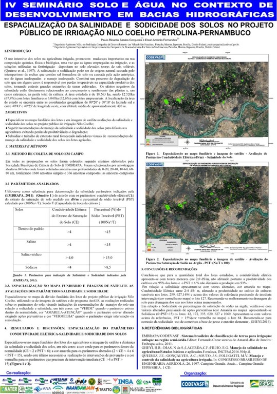 38 - Espacialização da salinidade e sodicidade dos solos no Projeto Público de Irrigação Nilo CoelhoPetrolinaPernambuco.JPG