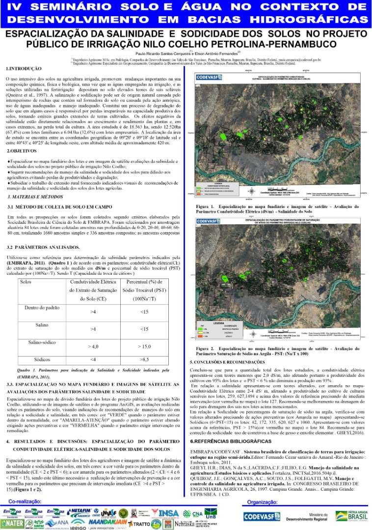 38 - Espacialização da salinidade e sodicidade dos solos no Projeto Público de Irrigação Nilo CoelhoPetrolinaPernambuco.JPG
