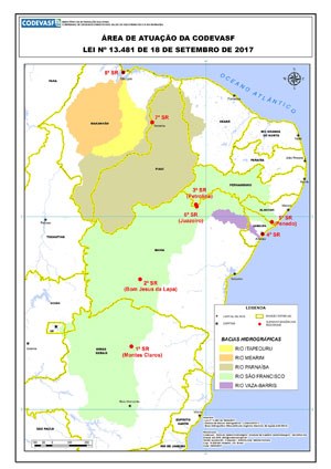 Mapa nova área de atuação da Codevasf - Vaza-Barris