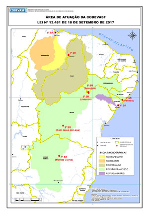 Mapa nova área de atuação da Codevasf - Vaza-Barris